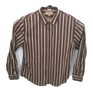 BKE Buckle Shirt Mens 2XL Brown Striped Long Sleeve Contour Fit 100% Cotton